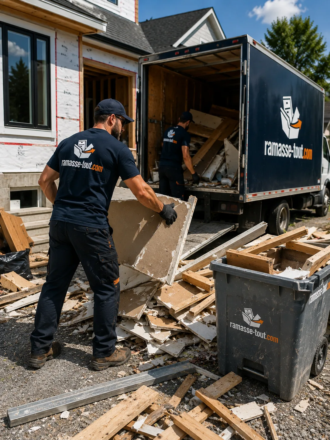 Collecte de rebuts de construction sur un chantier